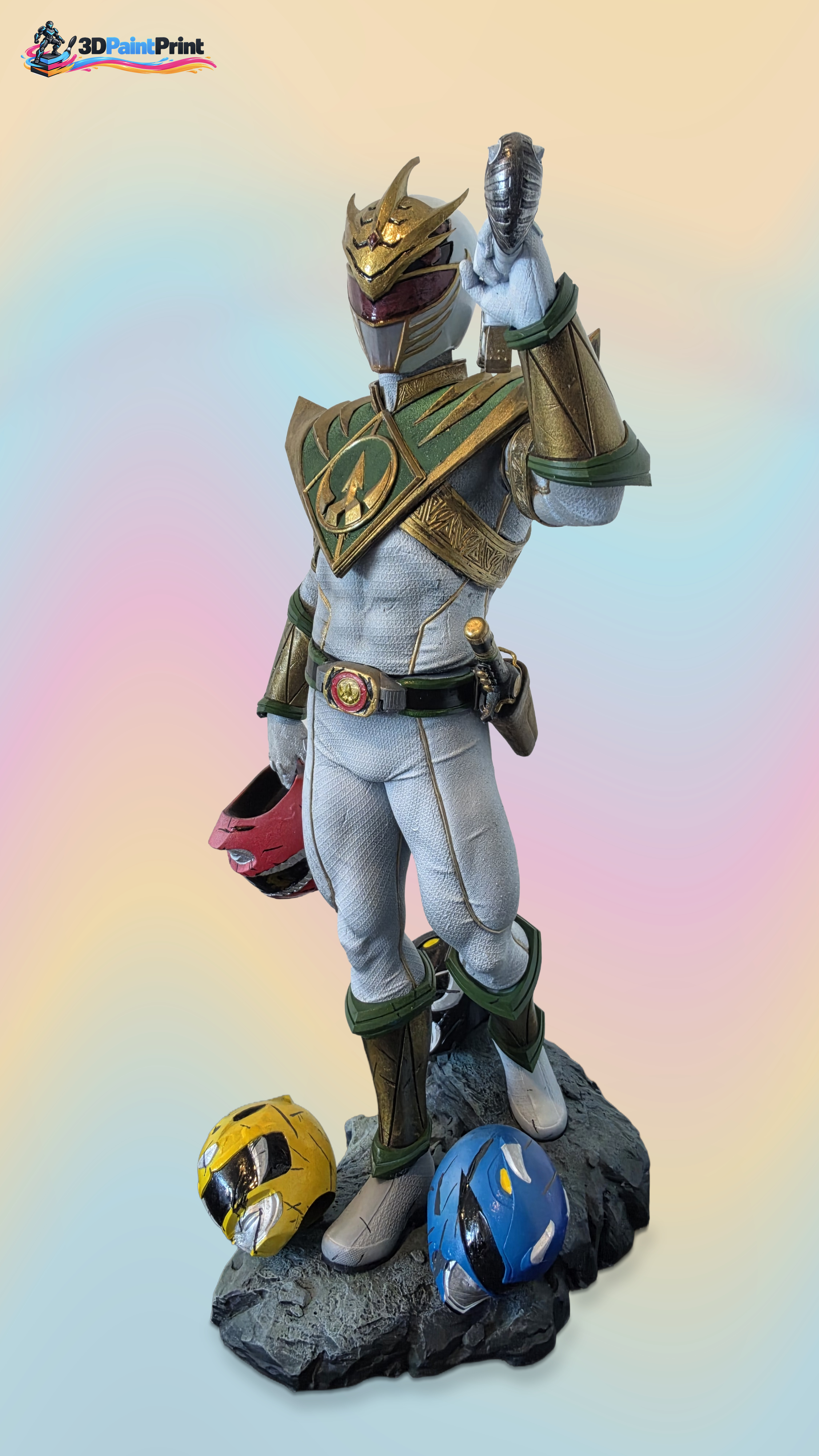 Hand-painted green and gold ranger resin figure, complete rock base and helmet details.