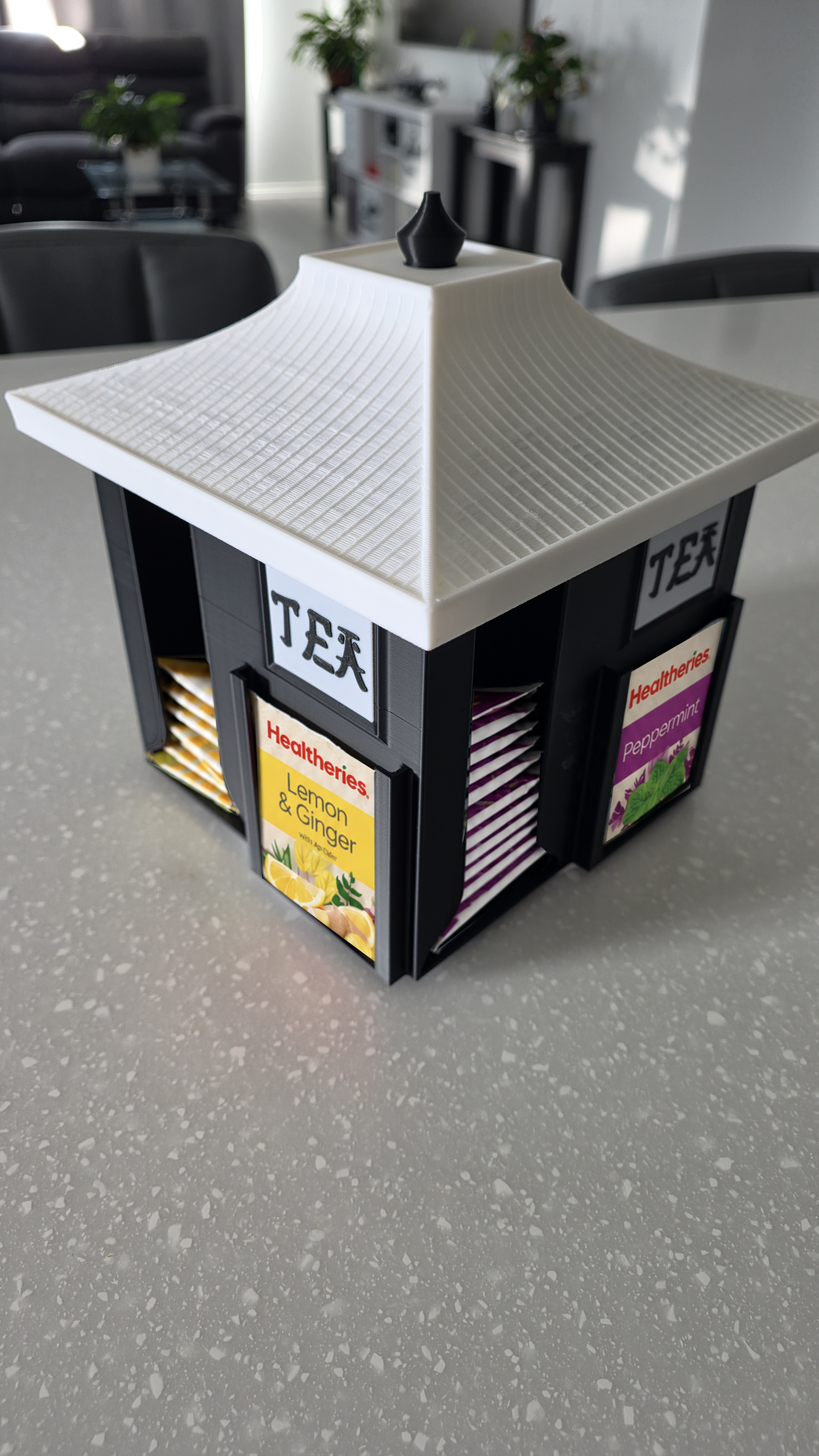 The finished tea-bag dispenser.
