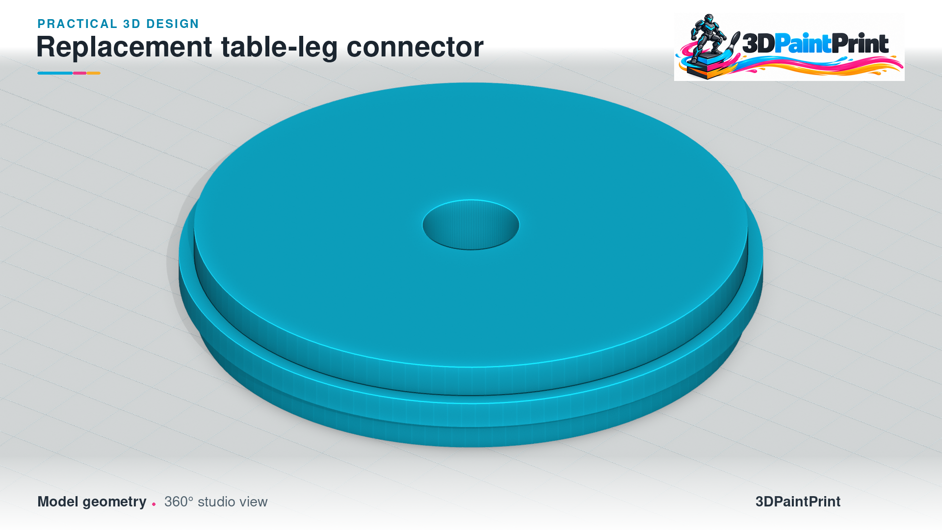 Model view of our custom-designed replacement table-leg connector.